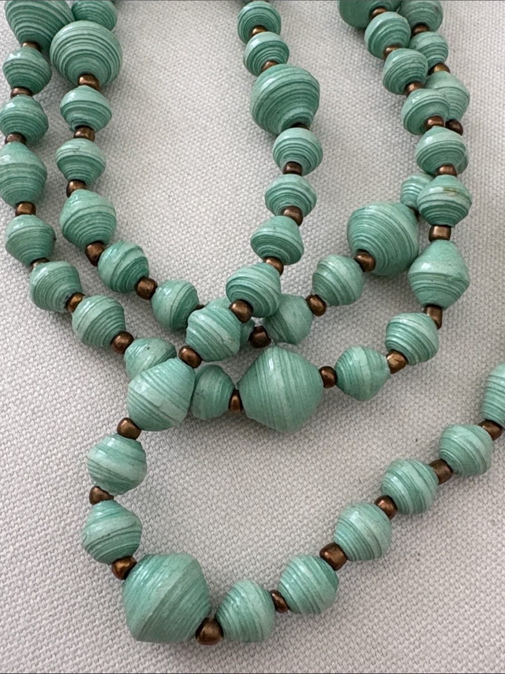 Turquoise Paper Bead Necklace with Antique Bronze Accents